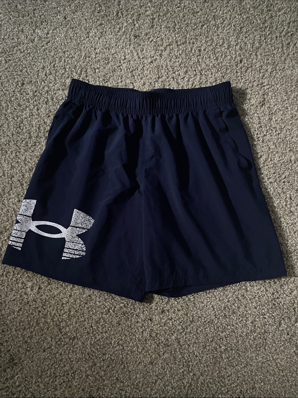 Under Armour Men's Dark Navy Athletic Shorts with White Logo